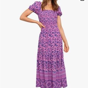ZESICA Summer Boho Floral Print Square Neck Ruffle Swing Beach Long Maxi Dress